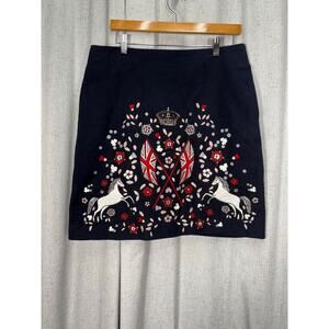 Boden Navy Embroidered Mini Skirt, Featuring a British Royal Coat of Arms, 10